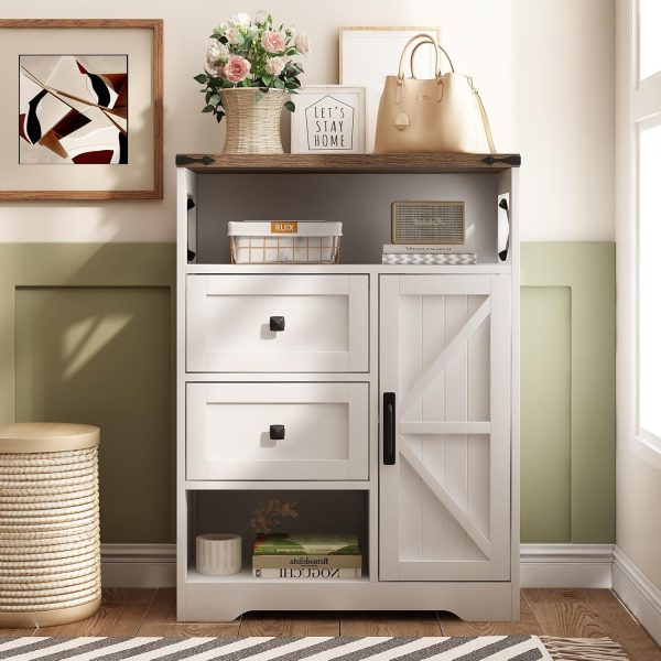 White  Storage  with 2 Drawers & Shelves,Freestanding Storage  with Doors & Open Storage,Floor Storage  for Living Room,Bathroom,Kitchen,Laundry - Image 9