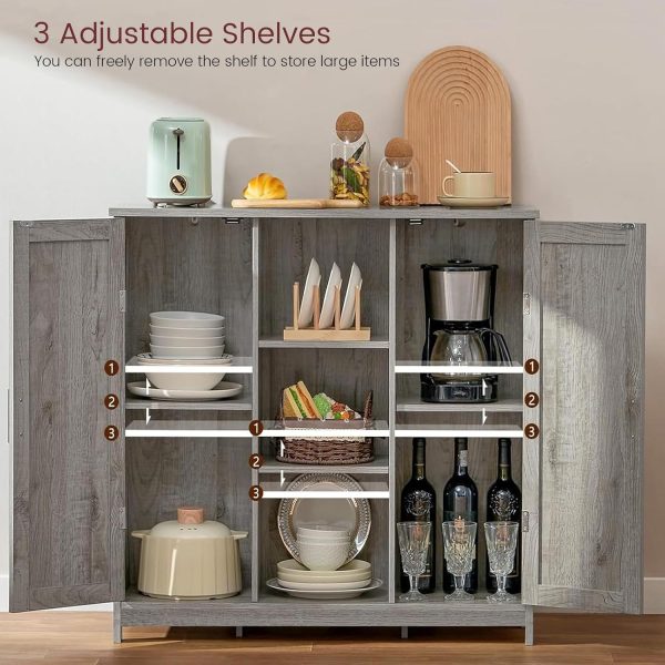 Storage  with 2 Doors and 4 Storage Shelves, Floor  for Living Room, Kitchen, Entryway, Grey - Image 3