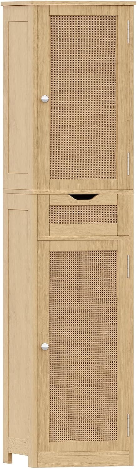67" Tall Bathroom Floor  with 2 Door & Drawers,  Storage  with Adjustable Shelves,  Floor Storage  for Bathroom, Living Room, Entryway, Natural BMGZ113M