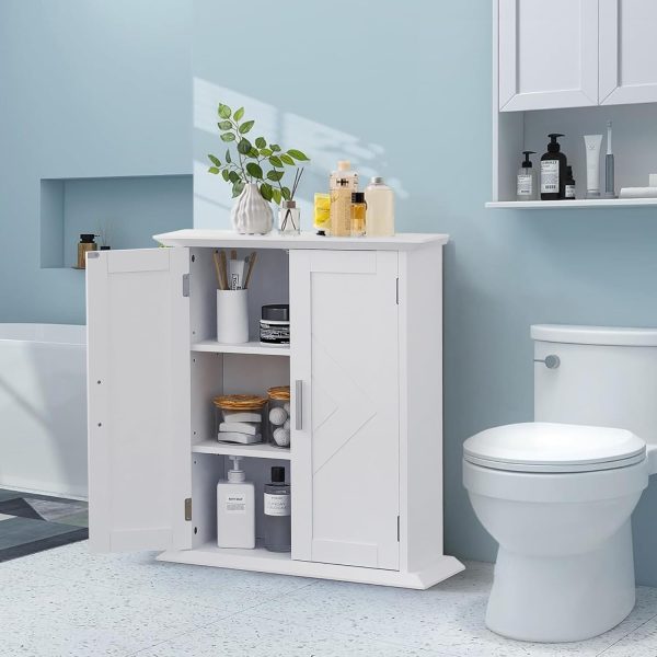 Bathroom Floor , Freestanding Storage with Double Doors and 2-Tier Adjustable Shelves, 21.1" L x 8.78" W x 24.02" H, White - Image 6