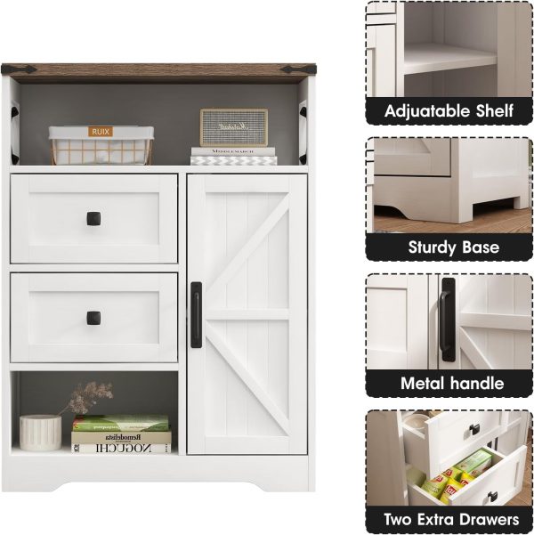 White  Storage  with 2 Drawers & Shelves,Freestanding Storage  with Doors & Open Storage,Floor Storage  for Living Room,Bathroom,Kitchen,Laundry - Image 3