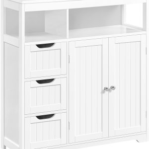 Bathroom Floor ,  Storage Organizer with 3 Drawers and 2 Open Shelves, Freestanding Storage  with a Large Bottom  for Bathroom, Living Room, Kitchen, White