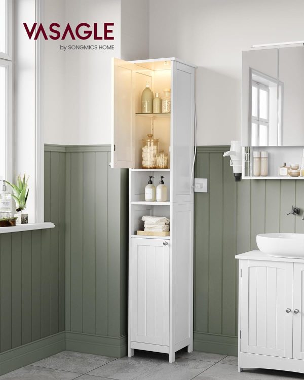 Tall Bathroom  with Lights, Slim Bathroom Storage , Freestanding   with Adjustable Shelves, for Small Spaces, Modern, 11.8 Inches Wide, Cloud White UBBC566W02 - Image 2