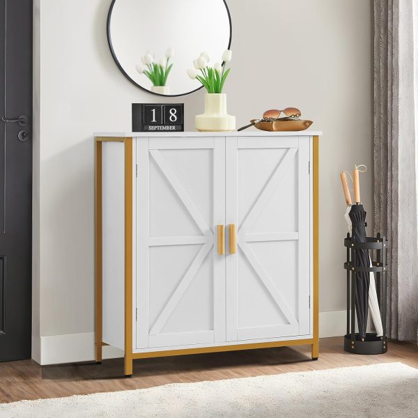 Storage ,  Floor  with 2 Doors & 1 Shelf, Storage  with Metal Frame, Buffet , for Living Room, White & Gold - Image 8