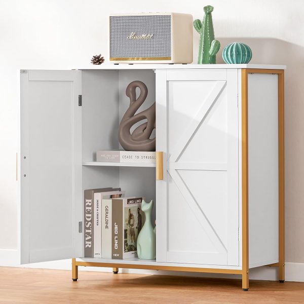 Storage ,  Floor  with 2 Doors & 1 Shelf, Storage  with Metal Frame, Buffet , for Living Room, White & Gold - Image 2
