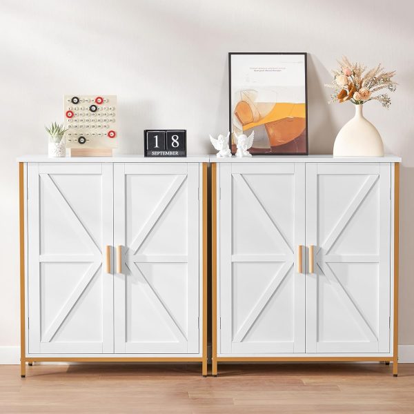Storage ,  Floor  with 2 Doors & 1 Shelf, Storage  with Metal Frame, Buffet , for Living Room, White & Gold - Image 4