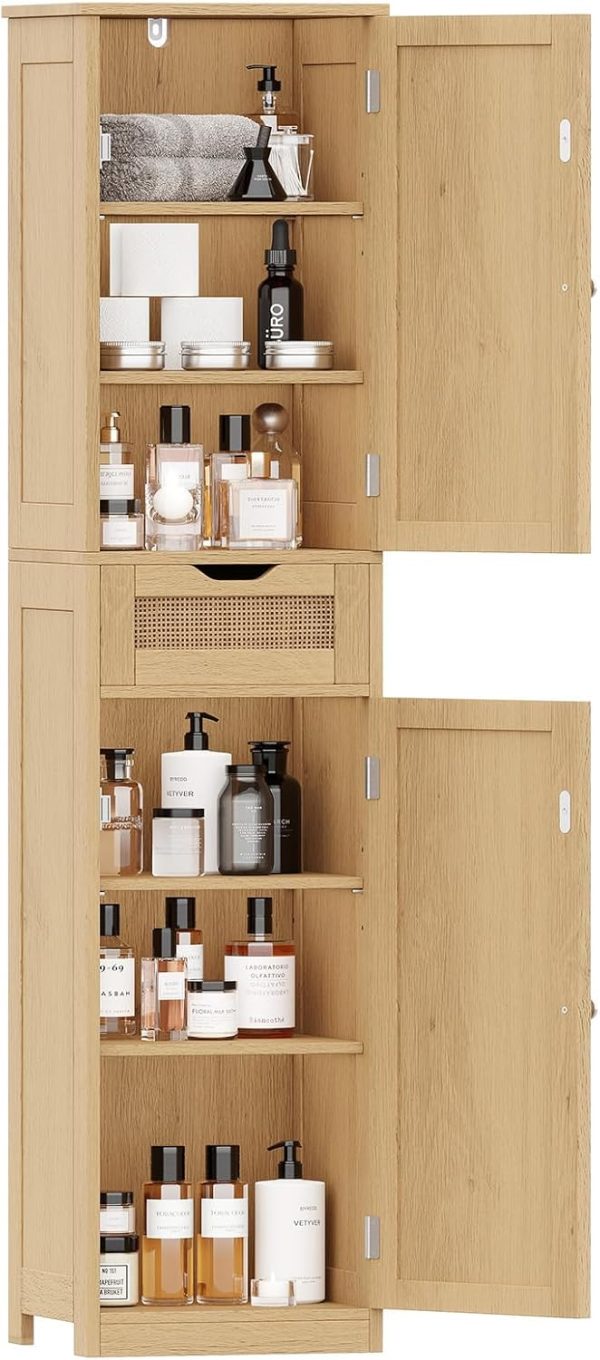 67" Tall Bathroom Floor  with 2 Door & Drawers,  Storage  with Adjustable Shelves,  Floor Storage  for Bathroom, Living Room, Entryway, Natural BMGZ113M - Image 7