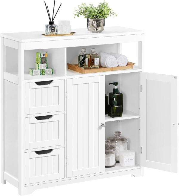 Bathroom Floor ,  Storage Organizer with 3 Drawers and 2 Open Shelves, Freestanding Storage  with a Large Bottom  for Bathroom, Living Room, Kitchen, White - Image 5