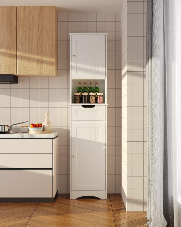 67" H Tall Bathroom Storage ,  Linen Tower Freestanding Adjustable Shelves for Home, Kitchen, Versatile, Anti-Tipping, White - Image 7