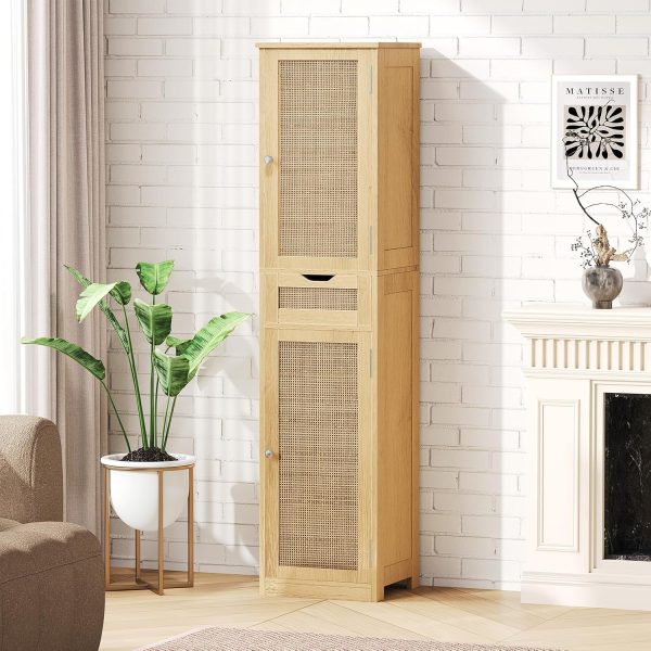 67" Tall Bathroom Floor  with 2 Door & Drawers,  Storage  with Adjustable Shelves,  Floor Storage  for Bathroom, Living Room, Entryway, Natural BMGZ113M - Image 2