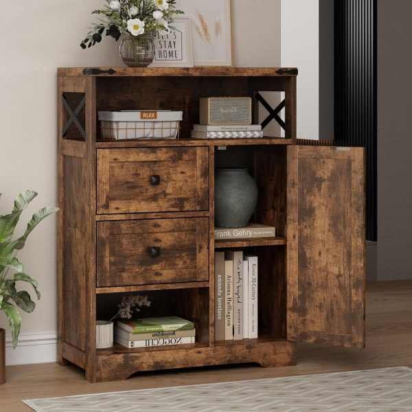 Storage  with 2 Drawers & Shelves,Freestanding Storage  with Doors & Open Storage,Floor Storage  for Living Room,Bathroom,Kitchen,Laundry,Brown - Image 6