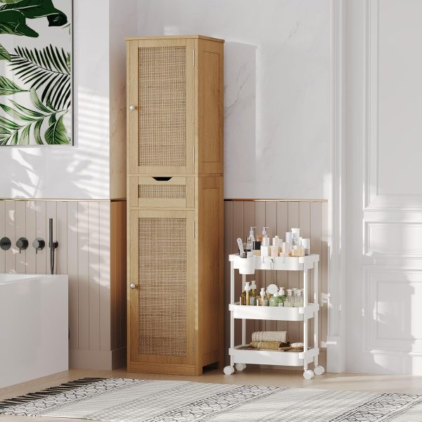 67" Tall Bathroom Floor  with 2 Door & Drawers,  Storage  with Adjustable Shelves,  Floor Storage  for Bathroom, Living Room, Entryway, Natural BMGZ113M - Image 5