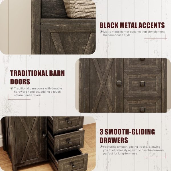 Bathroom Floor ,  Storage  with 3 Drawers and 1 Cupboard, Small Freestanding Storage for Kitchen/Living Room/Bathroom/Entryway, Rustic Brown - Image 4