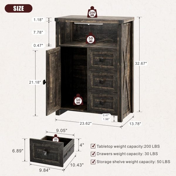 Bathroom Floor ,  Storage  with 3 Drawers and 1 Cupboard, Small Freestanding Storage for Kitchen/Living Room/Bathroom/Entryway, Rustic Brown - Image 2