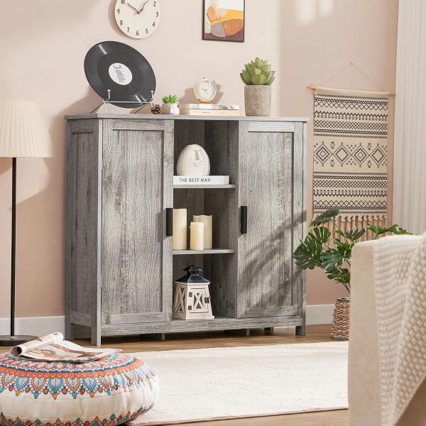 Storage  with 2 Doors and 4 Storage Shelves, Floor  for Living Room, Kitchen, Entryway, Grey - Image 4