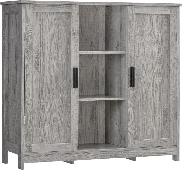 Storage  with 2 Doors and 4 Storage Shelves, Floor  for Living Room, Kitchen, Entryway, Grey