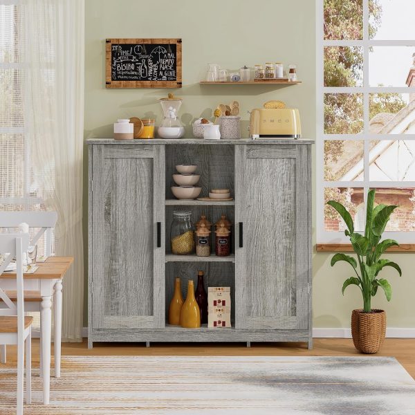 Storage  with 2 Doors and 4 Storage Shelves, Floor  for Living Room, Kitchen, Entryway, Grey - Image 2