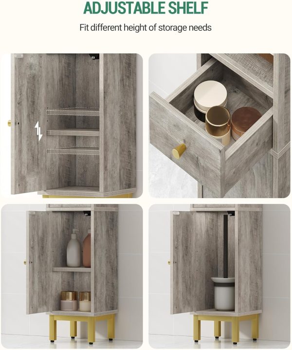 Bathroom Storage , Corner Floor  with Drawers and Doors,  Toilet Paper , Bathroom Organizer with Adjustable Shelf, for Small Spaces, Greige BC19805G - Image 5
