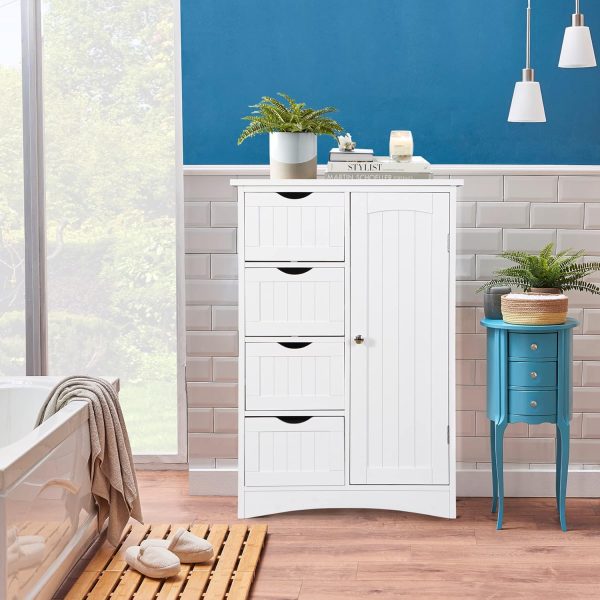 Floor Storage  with 4 Drawers and 1 Door, Freestanding Bathroom Storage , Side Storage Organizer, Entryway Unit Console Table for Bathroom, Living Room, Home Decor, White - Image 6