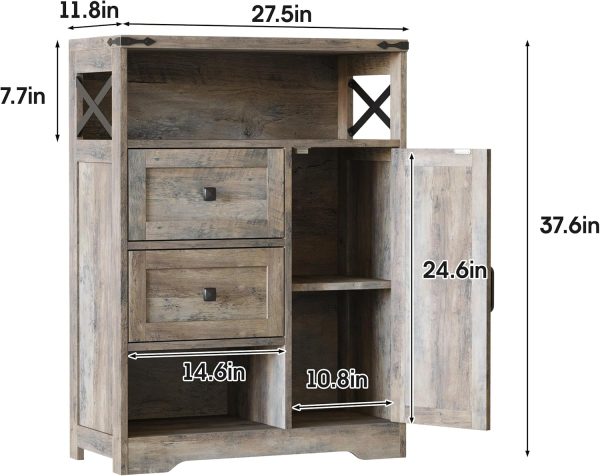 Storage  with 2 Drawers & Shelves,Freestanding Storage  with Doors & Open Storage,Floor Storage  for Living Room,Bathroom,Kitchen,Laundry,Grey - Image 2