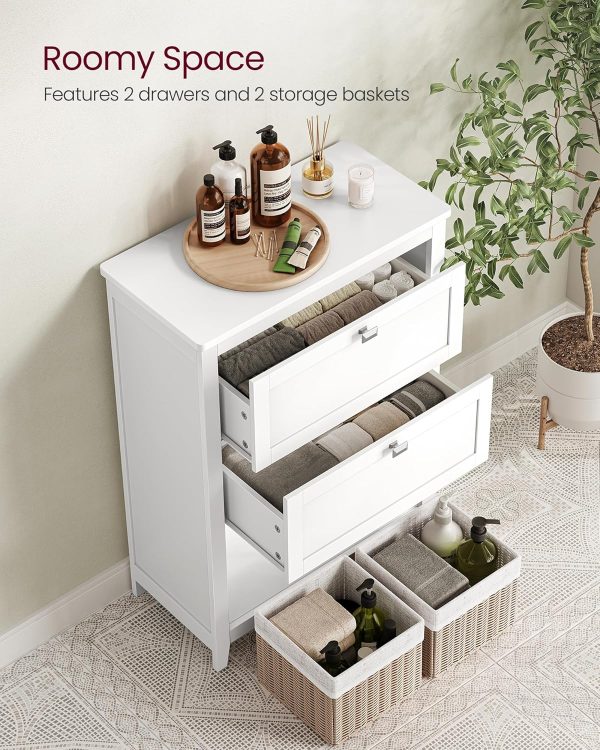 Bathroom , Storage  and Bathroom Organizers, 2 Drawers with 1 Set of Adjustable Divider, 2 Baskets, Sideboard, 11.8 x 23.6 x 31.5 Inches, Cloud White UBBC545W02 - Image 4