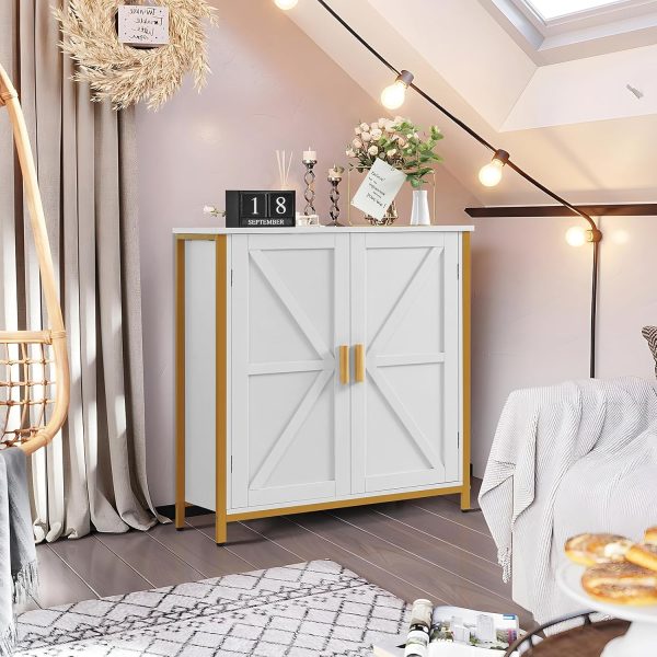 Storage ,  Floor  with 2 Doors & 1 Shelf, Storage  with Metal Frame, Buffet , for Living Room, White & Gold - Image 9