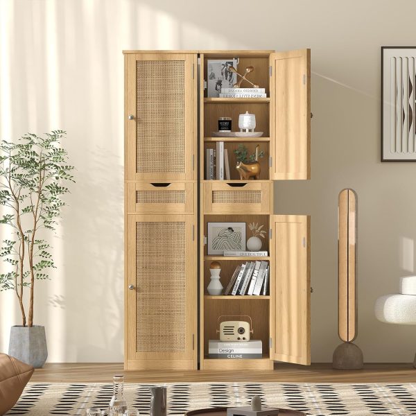 67" Tall Bathroom Floor  with 2 Door & Drawers,  Storage  with Adjustable Shelves,  Floor Storage  for Bathroom, Living Room, Entryway, Natural BMGZ113M - Image 4