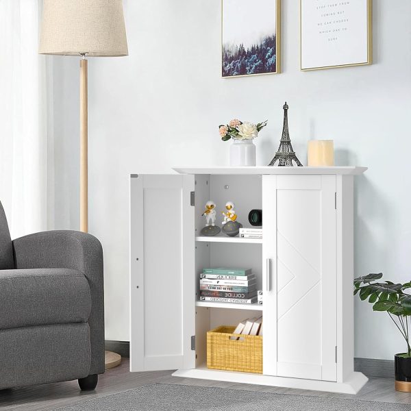 Bathroom Floor , Freestanding Storage with Double Doors and 2-Tier Adjustable Shelves, 21.1" L x 8.78" W x 24.02" H, White - Image 7