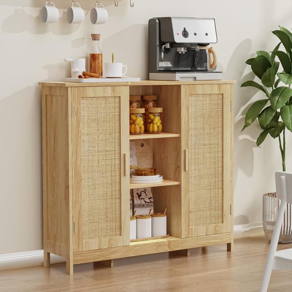 Storage ,   with 4 Adjustable Shelves, Bathroom Floor , Sideboard Buffet , Coffee Bar , Accent  for Living Room, Entryway, Natural - Image 2