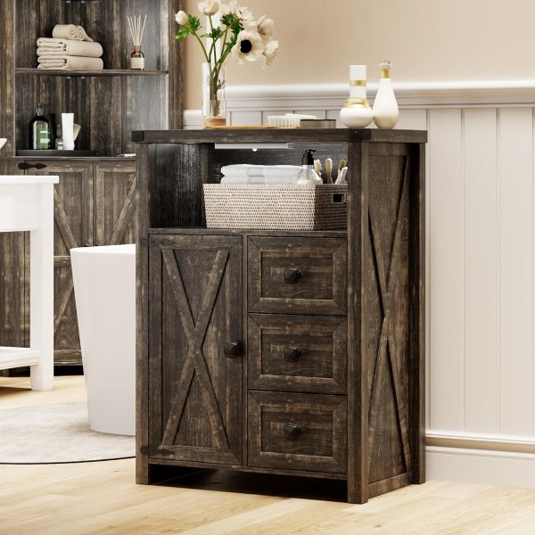 Bathroom Floor ,  Storage  with 3 Drawers and 1 Cupboard, Small Freestanding Storage for Kitchen/Living Room/Bathroom/Entryway, Rustic Brown - Image 7