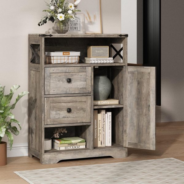 Storage  with 2 Drawers & Shelves,Freestanding Storage  with Doors & Open Storage,Floor Storage  for Living Room,Bathroom,Kitchen,Laundry,Grey - Image 7