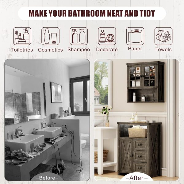 Bathroom Floor ,  Storage  with 3 Drawers and 1 Cupboard, Small Freestanding Storage for Kitchen/Living Room/Bathroom/Entryway, Rustic Brown - Image 3
