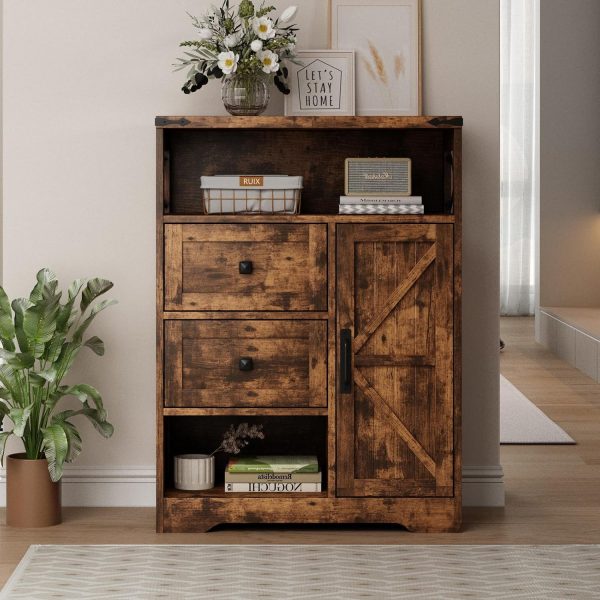 Storage  with 2 Drawers & Shelves,Freestanding Storage  with Doors & Open Storage,Floor Storage  for Living Room,Bathroom,Kitchen,Laundry,Brown - Image 7