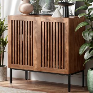 Storage ,31.5"  Buffet  with Metal Base and Adjustable Shelf,Sideboard Coffee Bar  with 2 Doors for Kitchen,Dining Room,Living Room,Brown
