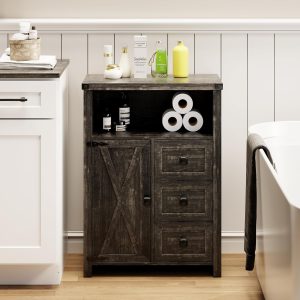 Bathroom Floor ,  Storage  with 3 Drawers and 1 Cupboard, Small Freestanding Storage for Kitchen/Living Room/Bathroom/Entryway, Rustic Brown