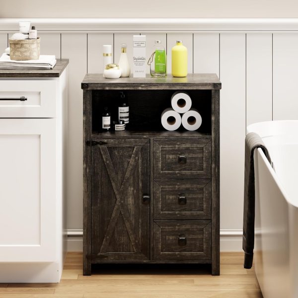 Bathroom Floor ,  Storage  with 3 Drawers and 1 Cupboard, Small Freestanding Storage for Kitchen/Living Room/Bathroom/Entryway, Rustic Brown