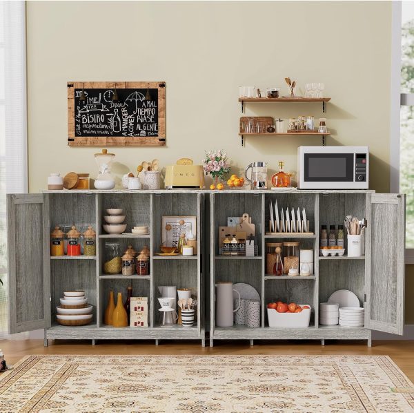 Storage  with 2 Doors and 4 Storage Shelves, Floor  for Living Room, Kitchen, Entryway, Grey - Image 5