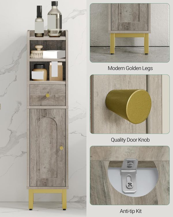 Bathroom Storage , Corner Floor  with Drawers and Doors,  Toilet Paper , Bathroom Organizer with Adjustable Shelf, for Small Spaces, Greige BC19805G - Image 6