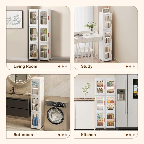 Slim Tall Bathroom Storage  with Doors and Shelves, 4-Tiers  Bathroom Storage Organizer Movable Freestanding Linen Tower  for Small Spaces, Kitchen, Living Room, White - Image 7
