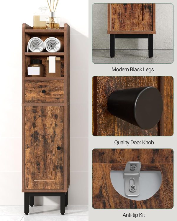 Bathroom Storage , Corner Floor  with Drawers and Doors,  Toilet Paper , Bathroom Organizer with Adjustable Shelf, for Small Spaces, Brown, BC19801B - Image 5