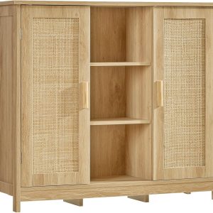 Storage ,   with 4 Adjustable Shelves, Bathroom Floor , Sideboard Buffet , Coffee Bar , Accent  for Living Room, Entryway, Natural