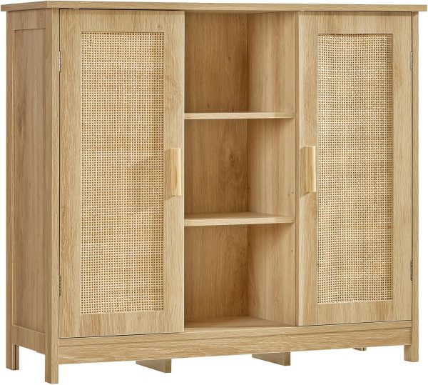 Storage ,   with 4 Adjustable Shelves, Bathroom Floor , Sideboard Buffet , Coffee Bar , Accent  for Living Room, Entryway, Natural