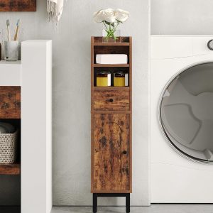 Bathroom Storage , Corner Floor  with Drawers and Doors,  Toilet Paper , Bathroom Organizer with Adjustable Shelf, for Small Spaces, Brown, BC19801B