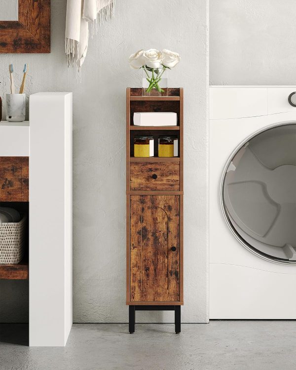 Bathroom Storage , Corner Floor  with Drawers and Doors,  Toilet Paper , Bathroom Organizer with Adjustable Shelf, for Small Spaces, Brown, BC19801B