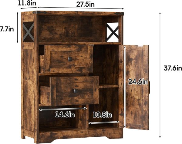 Storage  with 2 Drawers & Shelves,Freestanding Storage  with Doors & Open Storage,Floor Storage  for Living Room,Bathroom,Kitchen,Laundry,Brown - Image 2