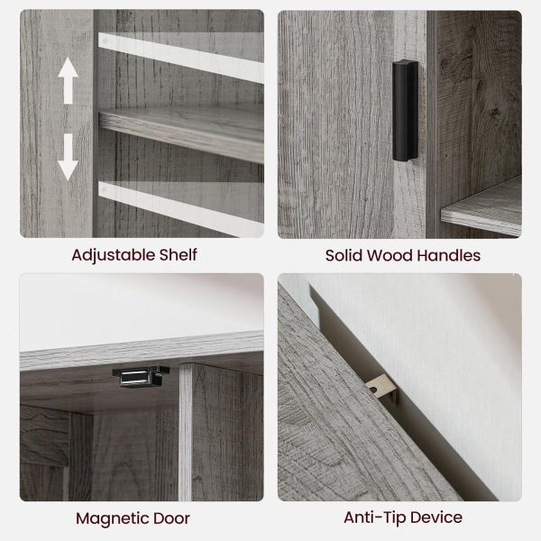 Storage  with 2 Doors and 4 Storage Shelves, Floor  for Living Room, Kitchen, Entryway, Grey - Image 6