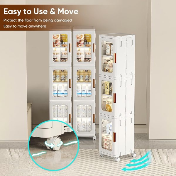 Slim Tall Bathroom Storage  with Doors and Shelves, 4-Tiers  Bathroom Storage Organizer Movable Freestanding Linen Tower  for Small Spaces, Kitchen, Living Room, White - Image 3