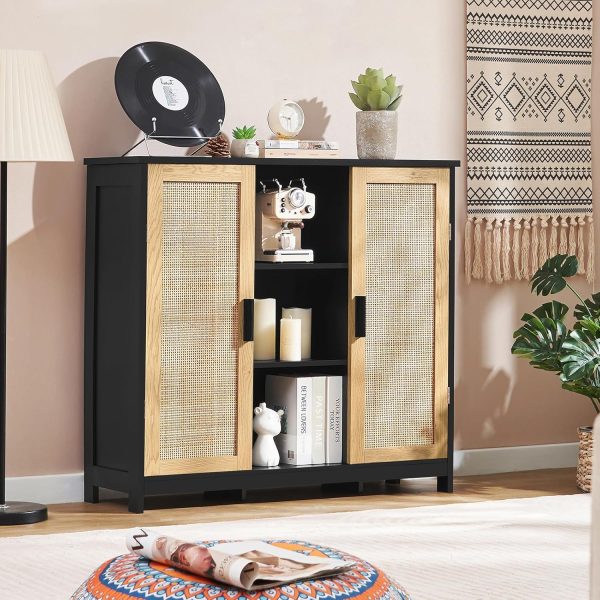 Storage ,   with 3 Adjustable Shelves, Credenza Buffet , Coffee Bar , Accent  for Living Room, Entryway, Black+Natural - Image 5