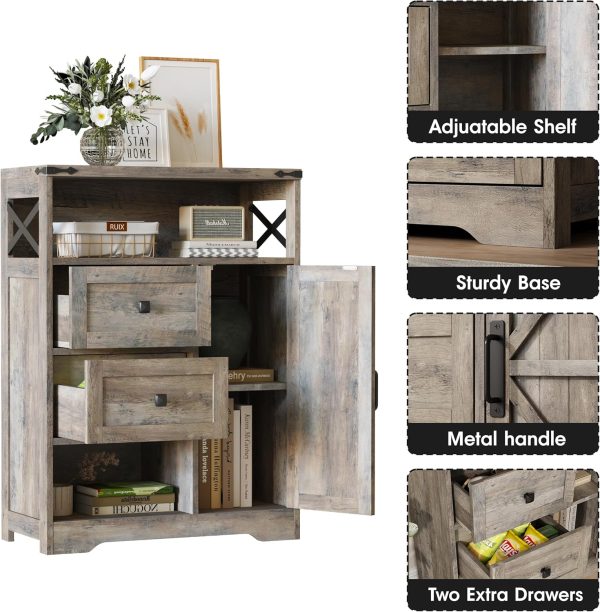 Storage  with 2 Drawers & Shelves,Freestanding Storage  with Doors & Open Storage,Floor Storage  for Living Room,Bathroom,Kitchen,Laundry,Grey - Image 3