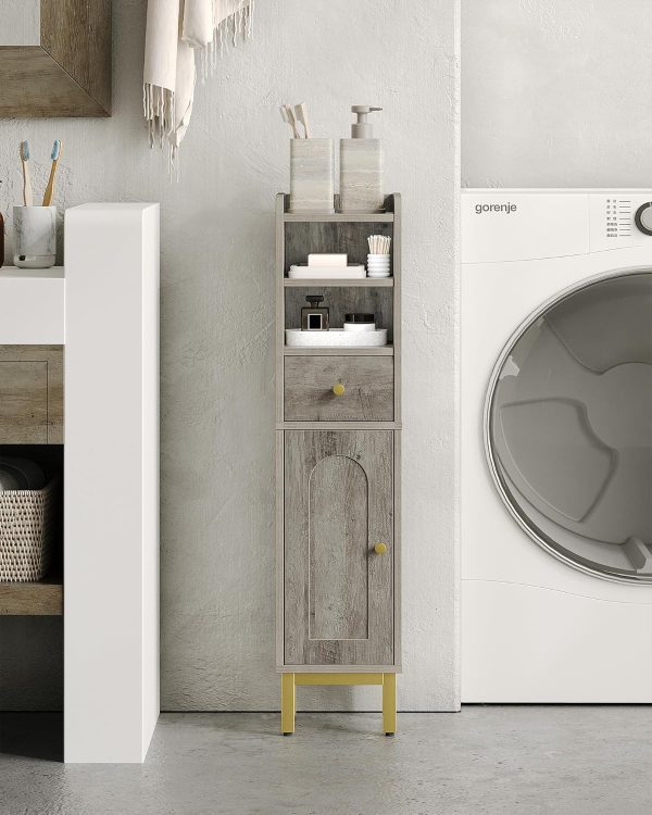 Bathroom Storage , Corner Floor  with Drawers and Doors,  Toilet Paper , Bathroom Organizer with Adjustable Shelf, for Small Spaces, Greige BC19805G